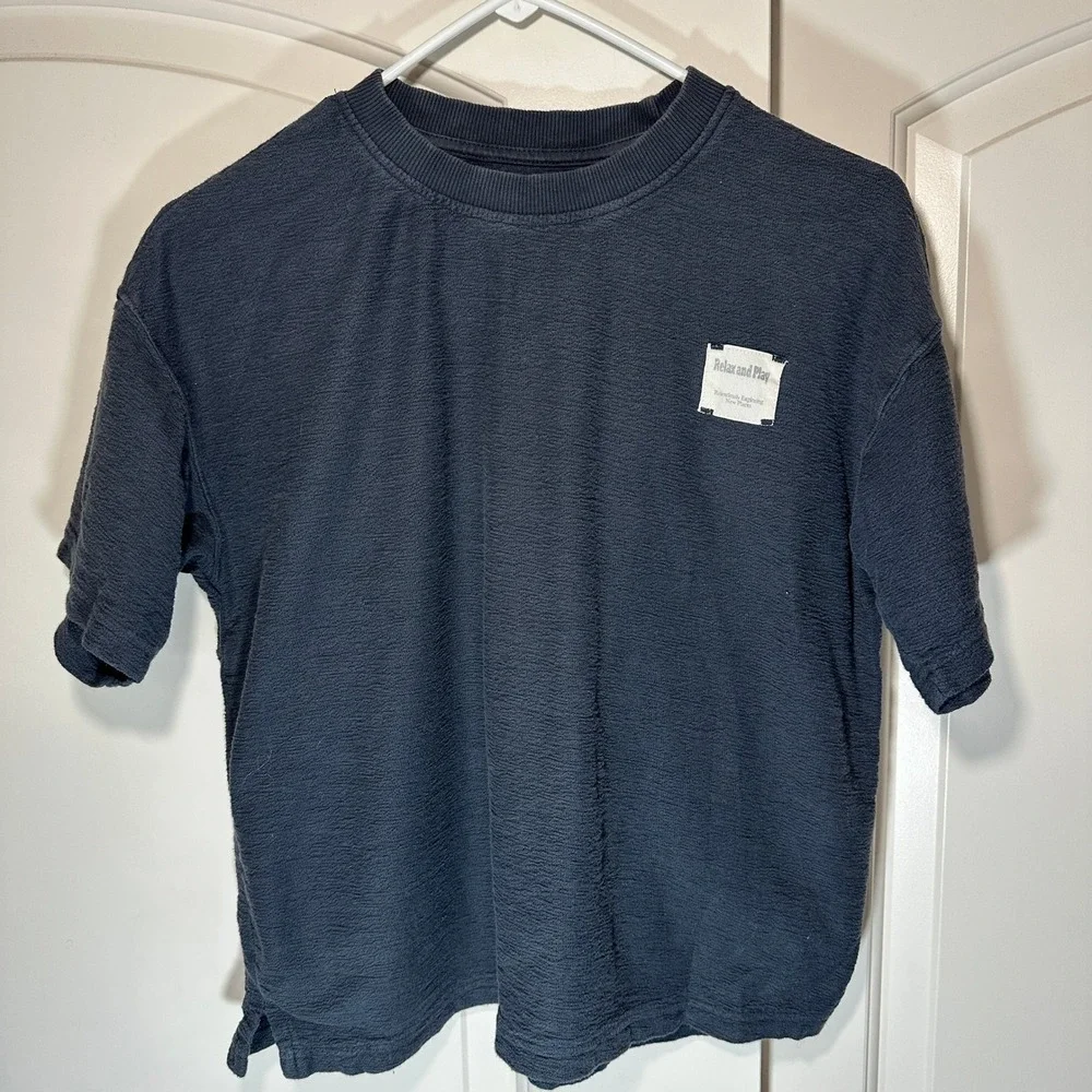 Zara‎ Short & Shirt Set Kids 11-12 Gray Textured Relax and Play Seersucker 2pc